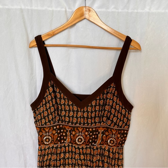 Signature By Robbie Bee women flowery Maxi dress brown orange size 16 - Picture 8 of 10